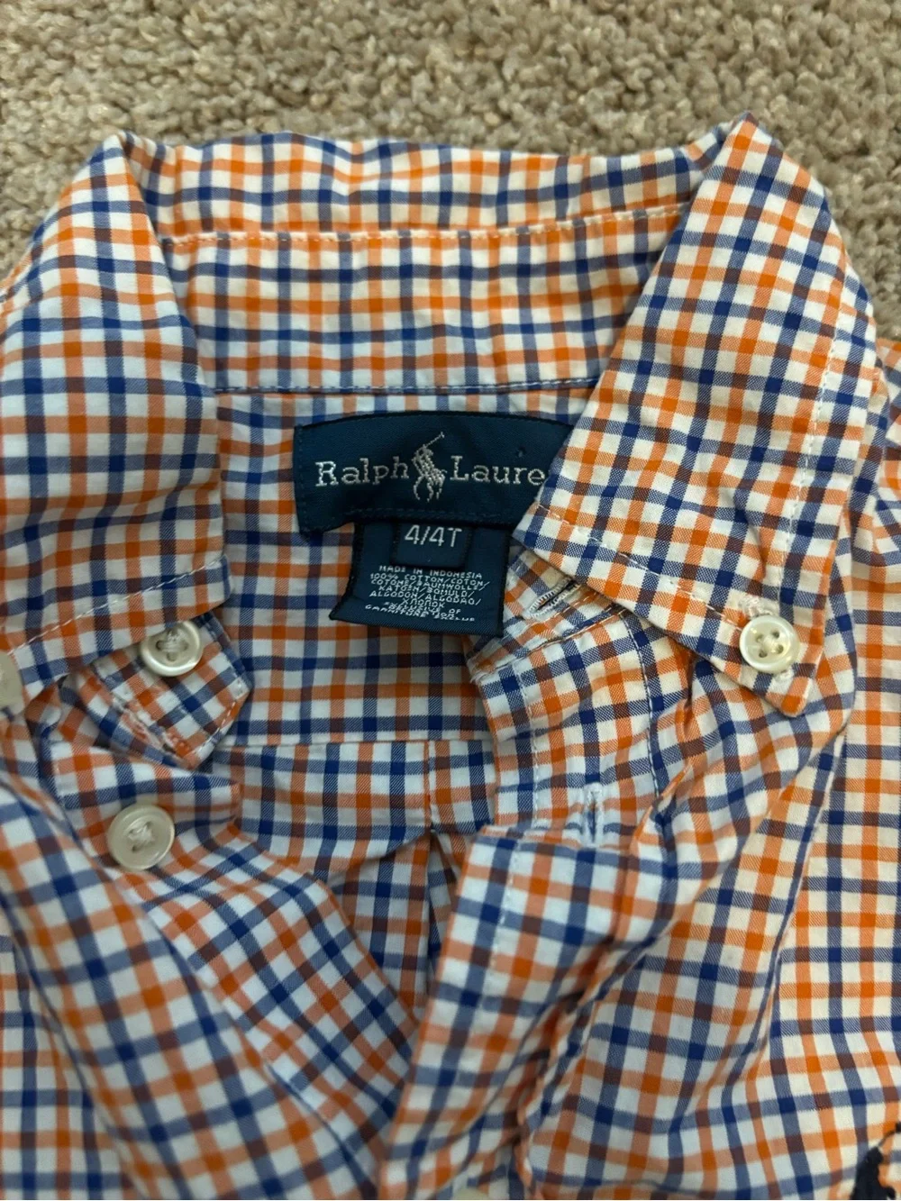 Ralph Lauren Orange & Blue Check Button-Down Shirt - kids 4T